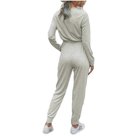 TTFN WOMEN'S LONGSLEEVE ROMPER JUMPSUIT WITH CROSS OVER SNAP CLOSURE